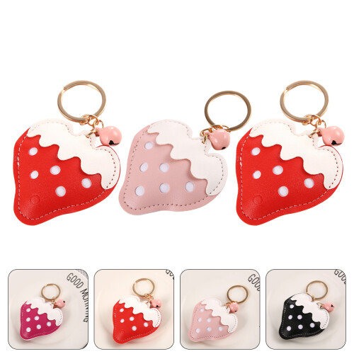 3Stk Erdbeer Taschenanhänger PU Leder in Rosa 1