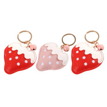 3Stk Erdbeer Taschenanhänger PU Leder in Rosa