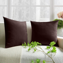 (Pack of 2 , Coffee Brown) Plain Velvet Cushion Covers-Premium Quality Super Soft Pillowcases for Bed, Sofa & Living Rooms