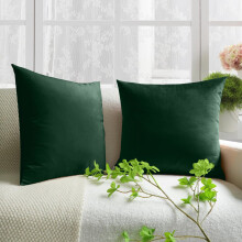 (Pack of 2 , Green) Plain Velvet Cushion Covers-Premium Quality Super Soft Pillowcases for Bed, Sofa & Living Rooms