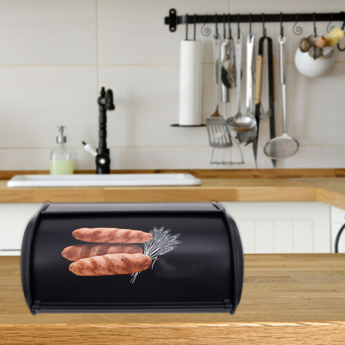 1set Iron Bread Bin Metal Storage Container Black For Travel 2