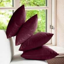 (Pack of 4, Red / Burgundy) Plain Velvet Cushion Covers-Premium Quality Super Soft Pillowcases for Bed, Sofa & Living Rooms