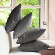 (Pack of 4, Grey) Plain Velvet Cushion Covers-Premium Quality Super Soft Pillowcases for Bed, Sofa & Living Rooms