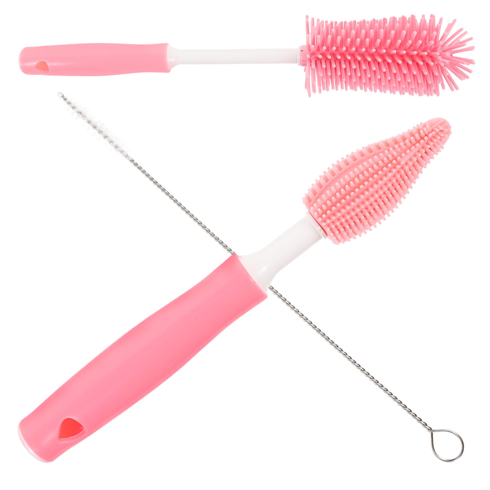 Raindrops Milk Bottle Brush Bottle Cleaning Brush Set 1 Set Pink Inoomp