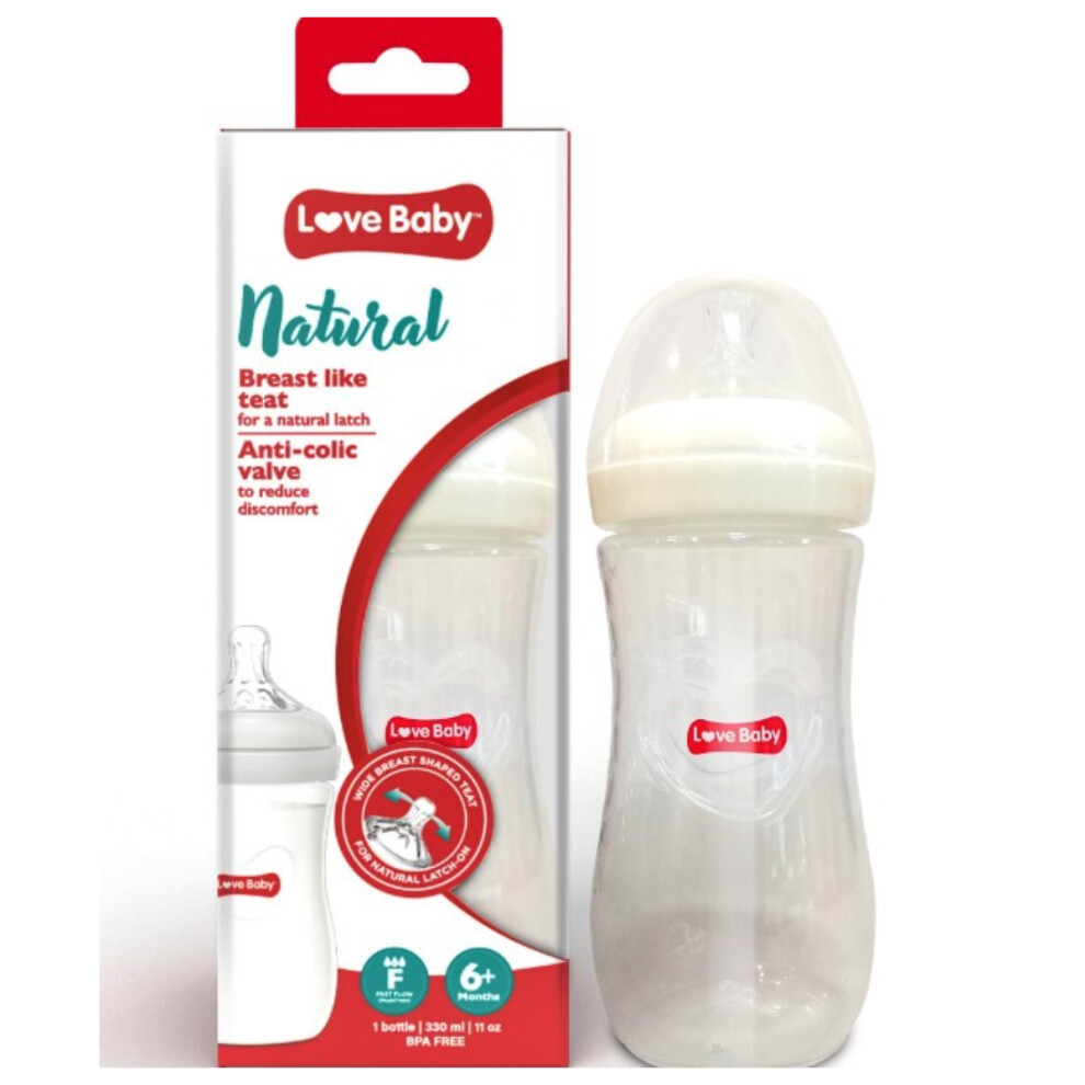 Love Baby Natural Feeding Bottle Fast Flow 6M+ |BPA-Free Baby Bottle, Natural Baby Bottle - 330ml