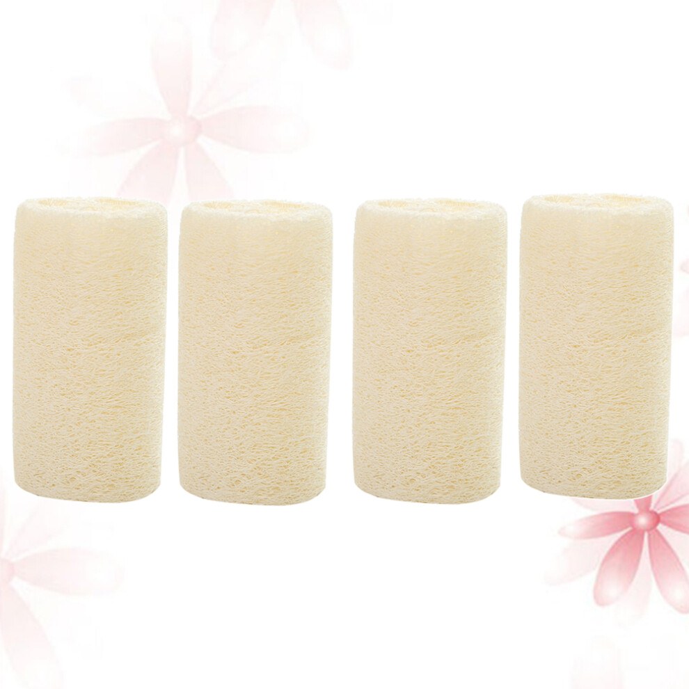 Vaguelly Beige 4Pcs Natural Loofah Sponge Pads Soft Exfoliating Bath Scrubber