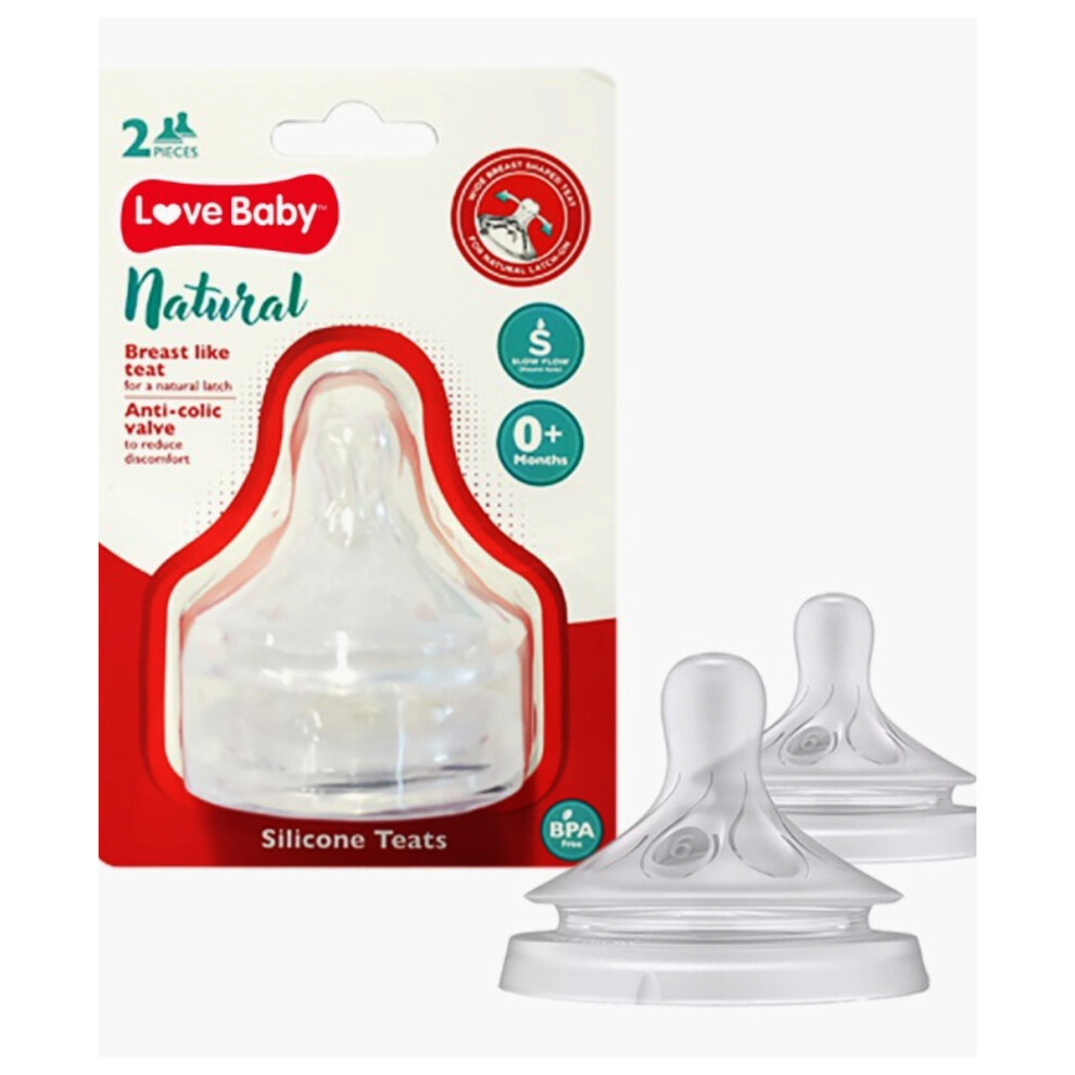 Love Baby Natural Silicone Teats Slow Flow 0 + M |Replacement Baby Nipples, Perfect Feeding Nipple- 2s