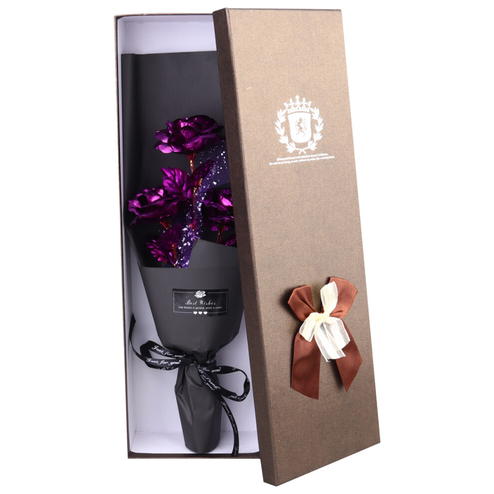1pc 3 Gold Foil Rose Bouquet 24k Purple Gilded Proposal-image-OPC-PK8SKCR-NEW