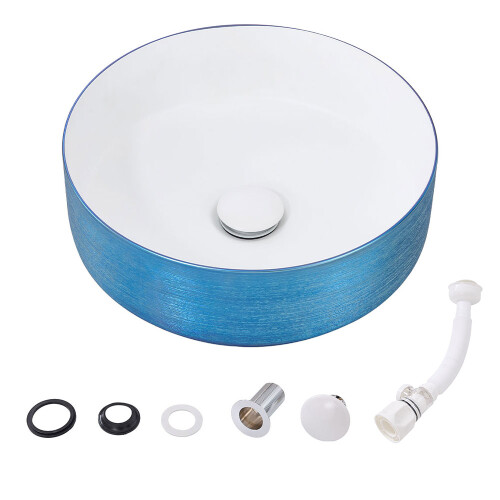 Living And Home (Blue) 36cm Dia Bathroom Countertop Ceramic Sink