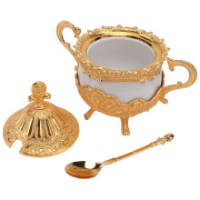 1Pc Golden Condiment Canister Durable Zinc Alloy Ceramic Jar