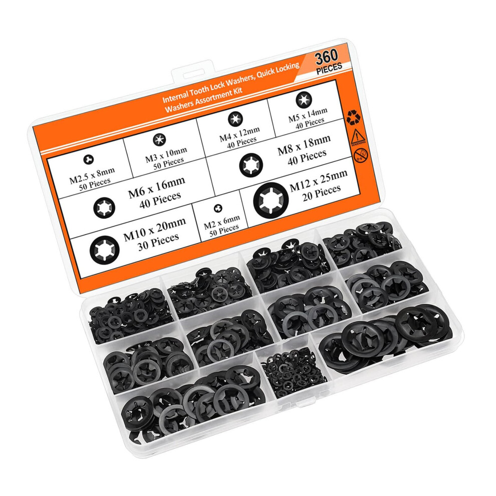 360 StÃ¼ck Interne Zahn-Sternsicherungsscheiben, Schnellverschluss-Unterlegscheiben, Halteklammern, langlebige Speed-Clips-image-OPC-PK8SZPT-NEW