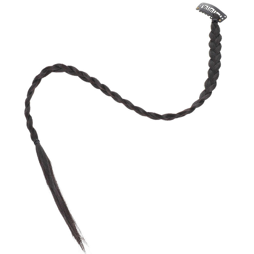 Solustre Unisex Black Women Braided Ponytail Clip On Hair Extension 4Pcs