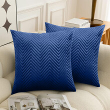 (Pack of 2 , Navy Blue) Cushion Cover Embossed Pattern - Luxury Soft Sofa Decorative Pillow for Living Room Couch