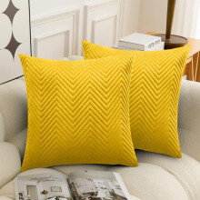 (Pack of 2 , Ochre) Cushion Cover Embossed Pattern - Luxury Soft Sofa Decorative Pillow for Living Room Couch