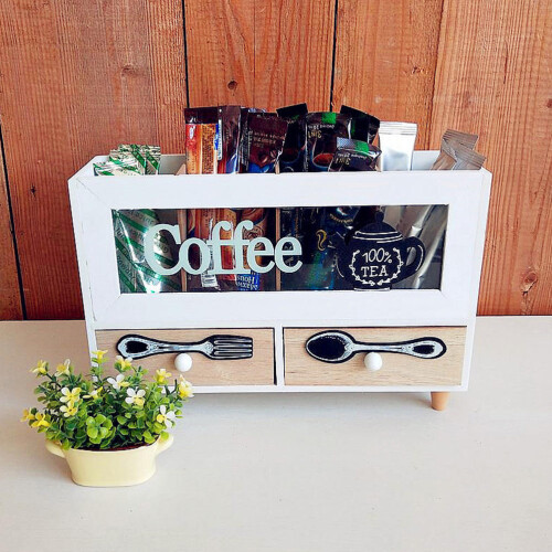 Unbranded  Double-Layer Coffee Case Wooden Maker Mug Rack Office White 2