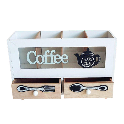Unbranded  Double-Layer Coffee Case Wooden Maker Mug Rack Office White