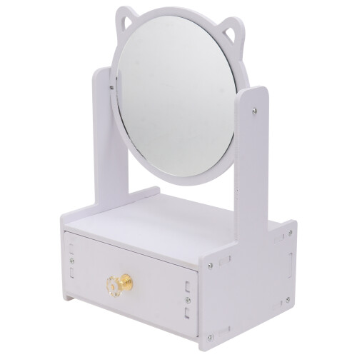 1Pc Rotating Desktop Makeup Mirror with Storage Drawer White for Home