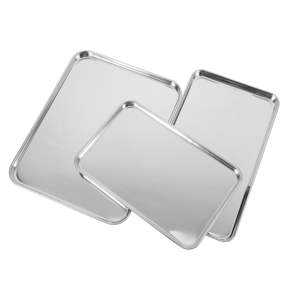 3pcs Small Baking Sheet Silver Rectangular Steaming Kitchen