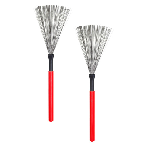 2Pcs Professional Drum Wire Brushes Red Wooden Handle for Performance
