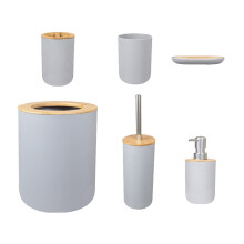 1Set Badkamer Hygiëneset Grijs Met Borstel, Lotionfles En Zeepbakje