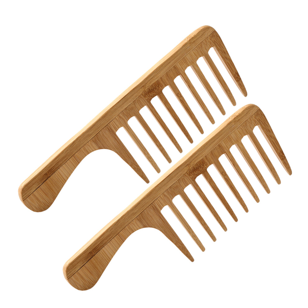 Totority 2 Pcs Nanzhu Wide-Tooth Comb Man Travel Birthing Bamboo Hairbrush