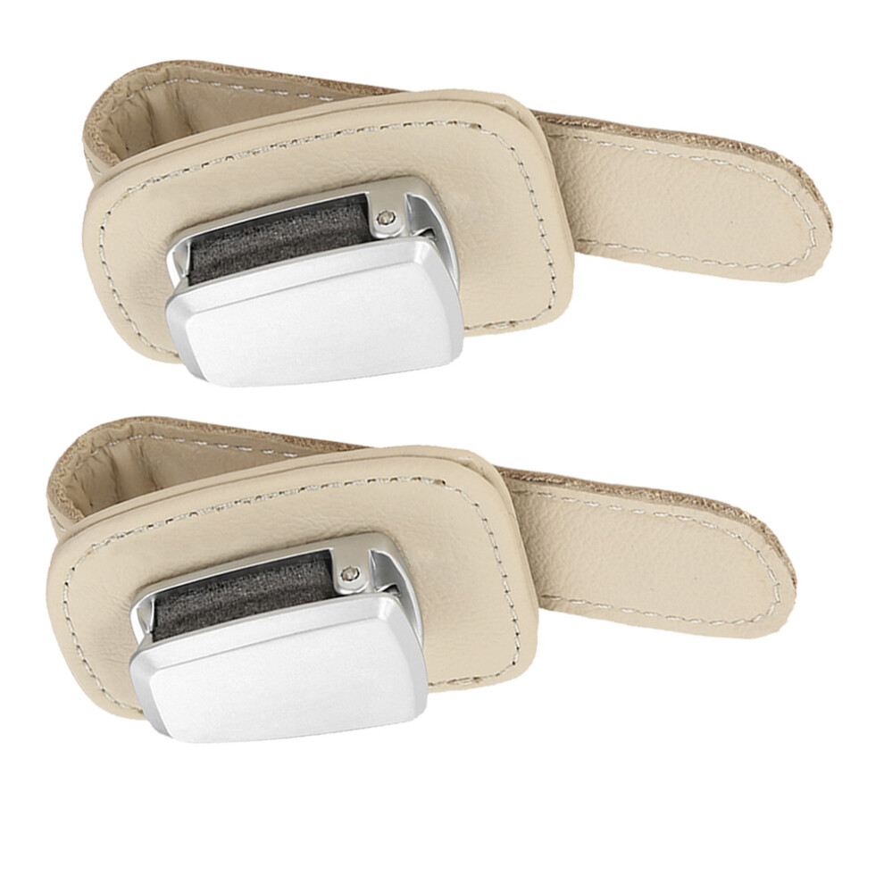 Vaguelly Beige Glasses Holder Pu Zinc Alloy Driving 2Pcs 3.9X1x1.8in