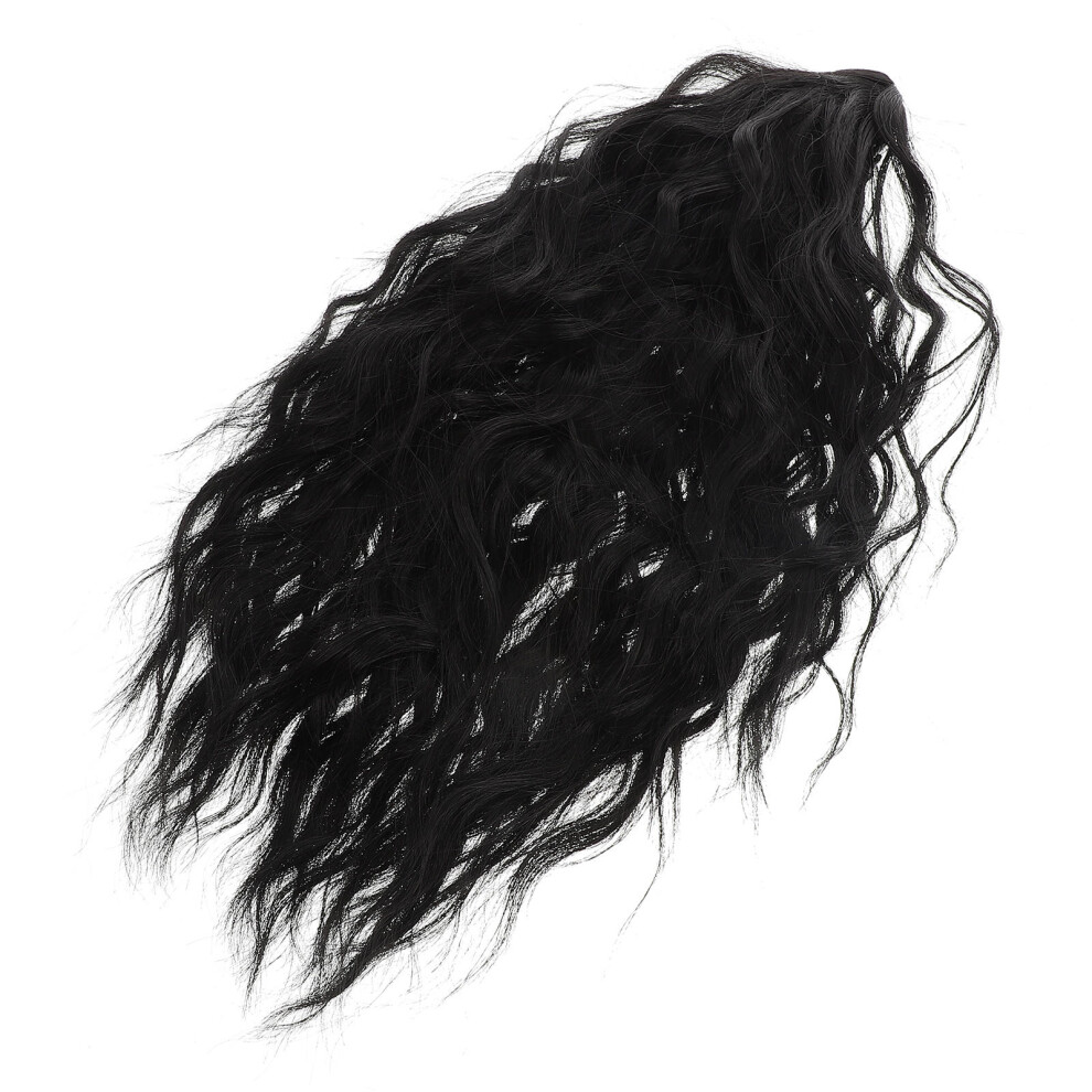 Ohphcall Unisex Black Wig Ponytail Long Extension Faux Curly Human Hair Miss
