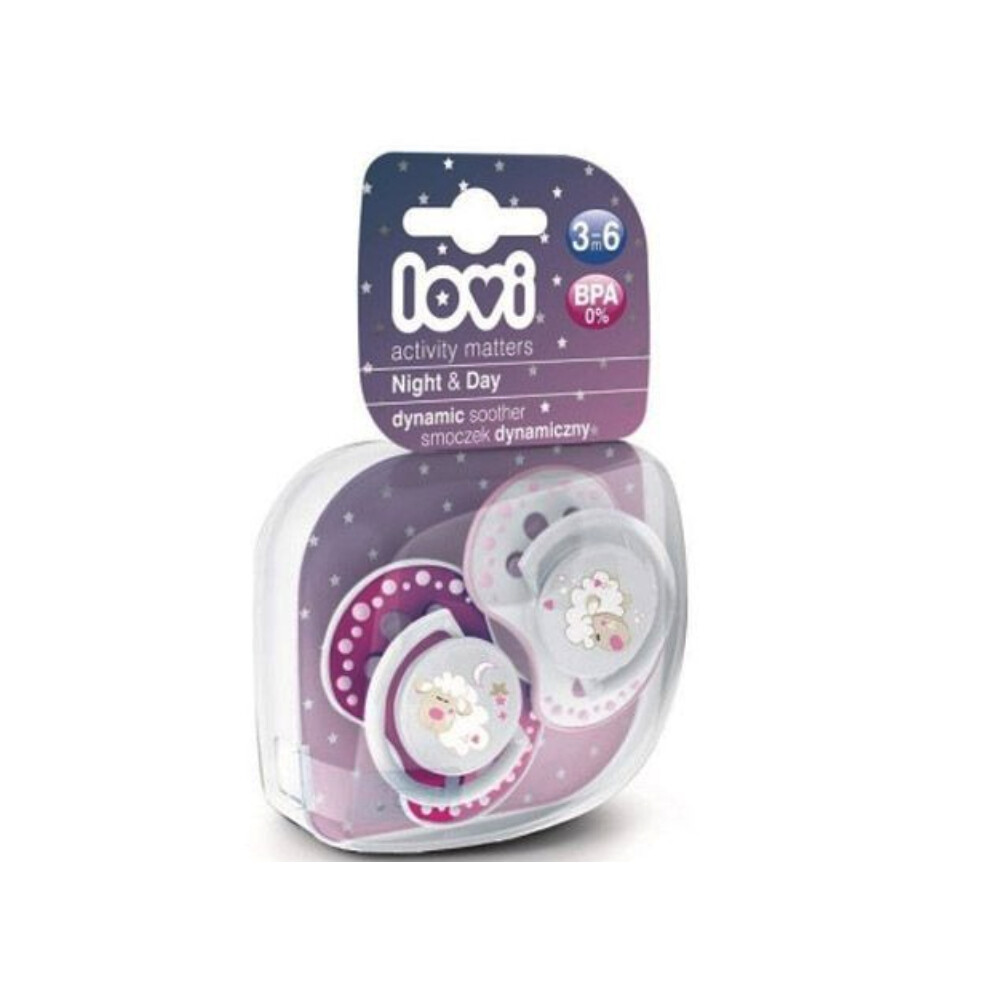 Lovi Dyn Soother Silicone 3-6m 2pcs Night & Day Girl | Orthodontic soother, BPA-free pacifier