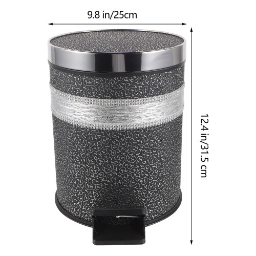 1Pc Black Round Garbage Can Home Trash Bin Easy Clean Storage Box 2