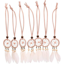 Mini Dream Catcher Set of 7 - Car Interior Mirror Sling Bag Charm 1.2" Diameter & 8.3" Length (Pink)