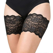 Elastic Anti-Chafing Thigh Bands Silicone Non-slip Lace Sockliner 1 Pair (E, Black)
