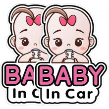 2 Baby in Car Sign Stickers for Girls, Baby Car Sticker Removable Safety Announcement Board Sticker, Cute Window Car Sticker for Baby (Girl)