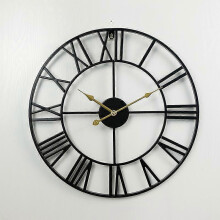 Silent Wall Clock, European Farmhouse Vintage Clock with Roman Numerals, 40cm Non-Ticking Battery Operated Metal Skeleton Decorative Clock for Home Ki