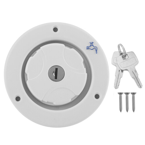 Gravity Freshwater Inlet Locking Cap White Leakproof Hatch with 2 Keys for RV 1
