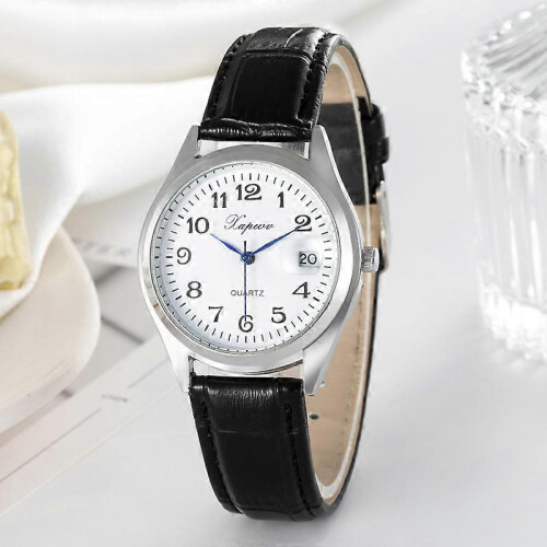 Ladies Easy Reader Silver Case Brown Leather Strap Watch Waterproof Quartz Watch 1