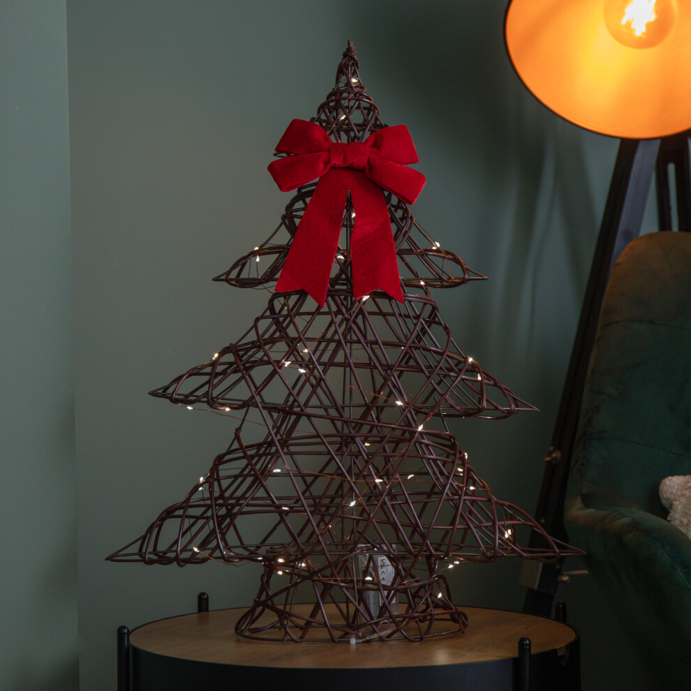 Festive 60Cm Battery Operated Light Up Christmas Tree With Red Bow & 60 Warm White Leds