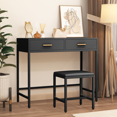 Computer Desk w/2 Drawers Home Office Console Dressing Table stool UK 1