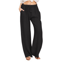 Sommer Hose Damen Musselin Schwarz Palazzo Hose Elegant Leicht Luftig Weite Lounge Relaxhose A01 XL