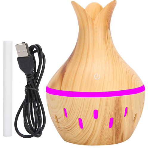 300ml Mini Desktop-Aroma-Luftbefeuchter Hohl-Diffusor Mit Licht Holzmaserung 1