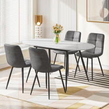 (Set of 4) Extendable Dining Table and Chairs Set of 4/6, Oval Mable Effect Table with Upholstered Chairs( Grey PU)