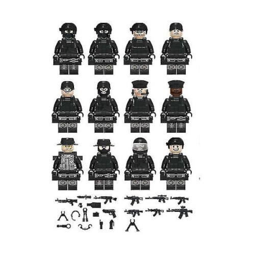 12 Stück schwarzes Swat-Polizei-Bausteinspielzeug