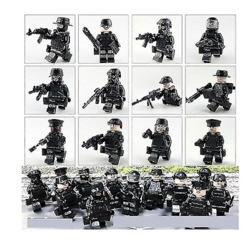 12 Stück schwarzes Swat-Polizei-Bausteinspielzeug 2