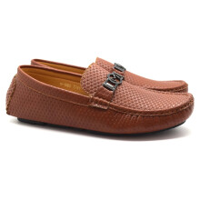 (Tan, UK 12 / EU 46) Mens Faux Leather Slip On Loafers Driving Moccasin Boat Deck Casual Shoes Size