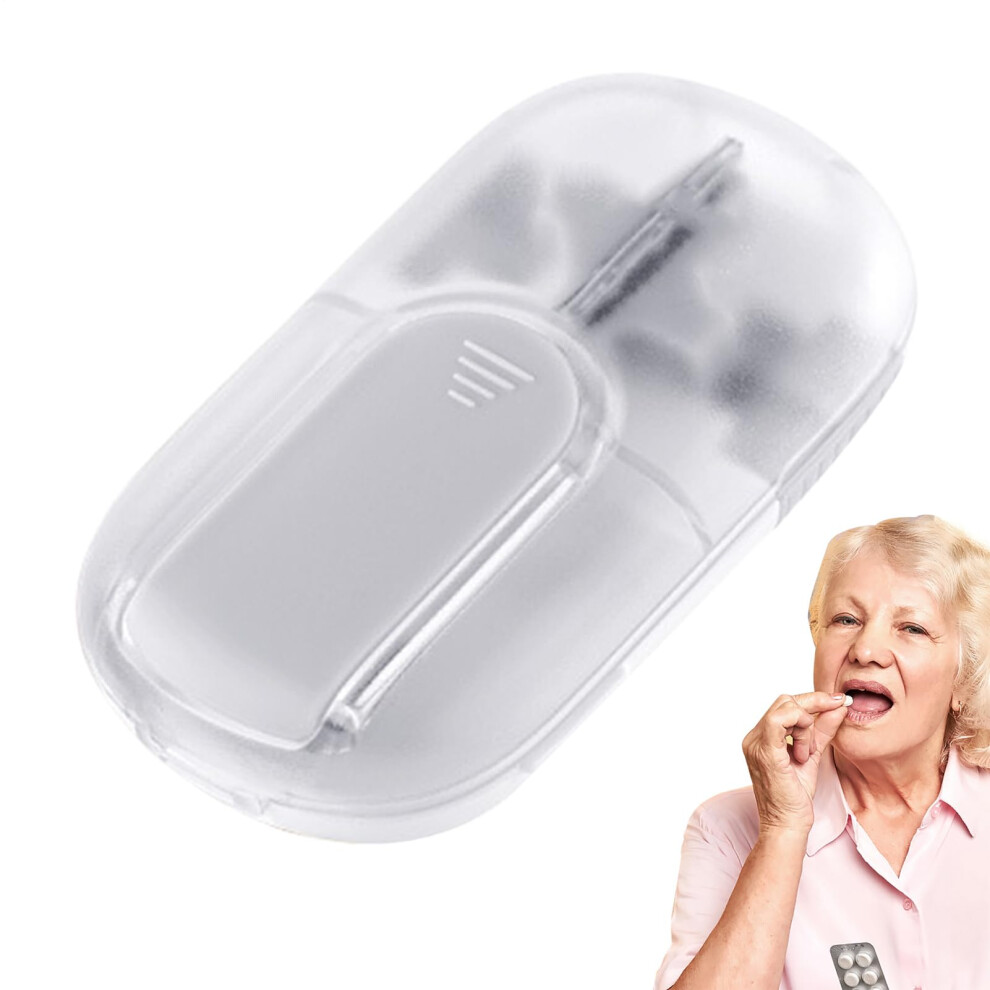 Tablet Splitter Portable Pill Dispenser with Magnetic Closure - White Pill Box with Halving Aid for Home Travel and On-the-Go Use