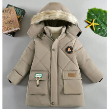 (Jk656-Kahki, 7-8(Size 140)) Children Winter School Thick Fur Fleece Warm Outerwear Coat Jacket Boys Girls