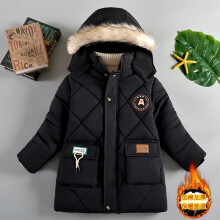 (Jk656-Black, 4T(Size 110)) Children Winter School Thick Fur Fleece Warm Outerwear Coat Jacket Boys Girls