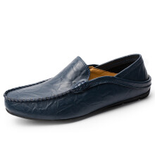 (Blue, UK 9) MENS FAUX LEATHER SLIP ON LOAFERS CASUAL DRIVING MOCCASIN BOAT DECK SHOES SIZE