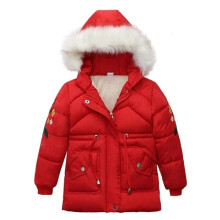(#2Red, 6-7 Years) Kids Girls Quilted Puffer Jacket Faux Fur Hooded Parka Coat Winter Warm Outwear*