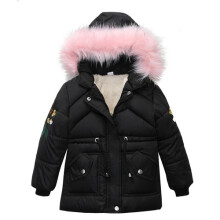 (#2Black, 6-7 Years) Kids Girls Quilted Puffer Jacket Faux Fur Hooded Parka Coat Winter Warm Outwear*