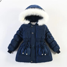 (#5Navy Blue, 4-5 Years) Kids Girls Quilted Puffer Jacket Faux Fur Hooded Parka Coat Winter Warm Outwear*